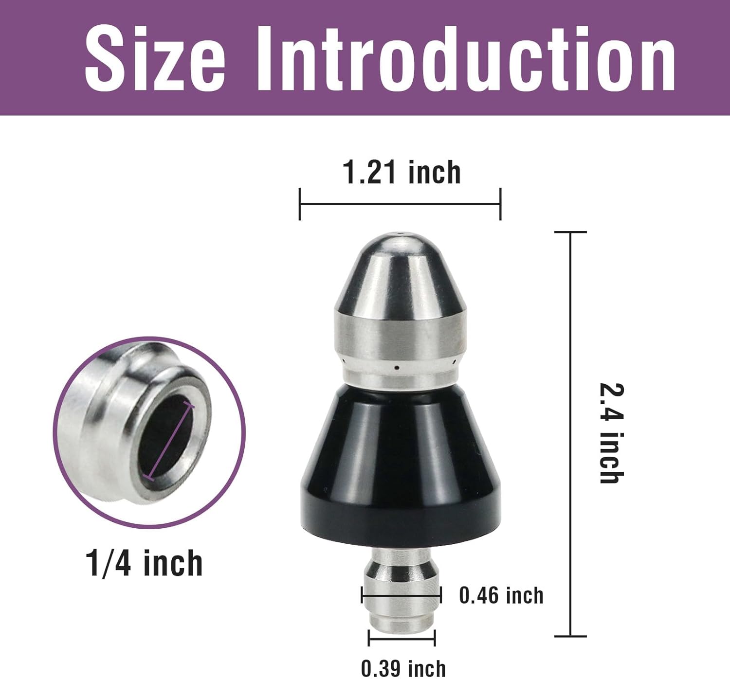 High Pressure Washer Sewer Jetter Nozzle, Stainless Steel Sewer Cleaning Tool with 1/4 Quick Connect, 5000 PSI (1 Front Jet and 6 Rear Jets)