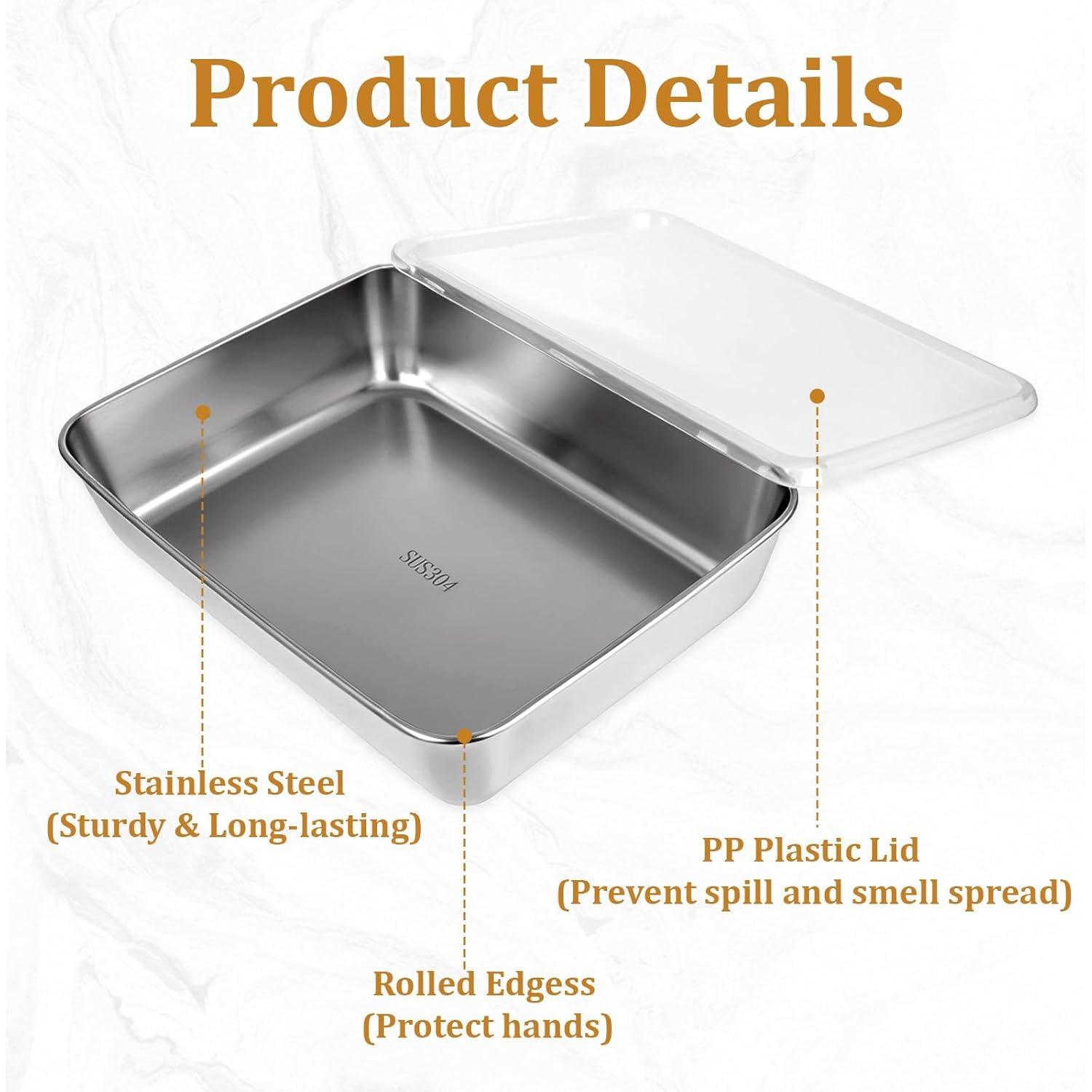 Honbuty 2000ML Stainless Steel Food Storage Container with Transparent Lid |Food Serving and bakingTray for Kitchen, Microwave, Freezer, Dishwasher Safe (Silver, Rectangle) (4) - Image 6 thumbnail