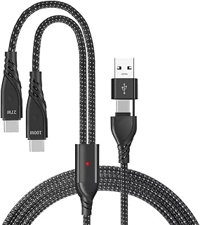 PD 100W Destekli 3'in 1 Arada Naylon Örgülü Kablo, Çoklu Şarj Kablosu USB A/C Tipi C/Yıldırım/iPhone, iPad, MacBook, Galaxy ile Uyumlu (Beyaz-Gri)