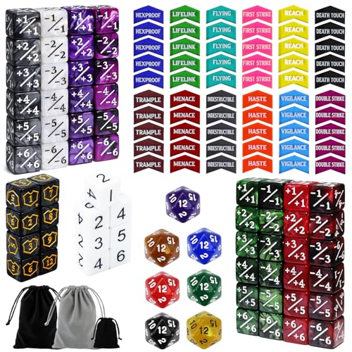 SIXPOINTS 130 Pieces MTG Counter Dice Plus 1 Life Counters Tokens 6 Sided D20 Dice & MTG...
