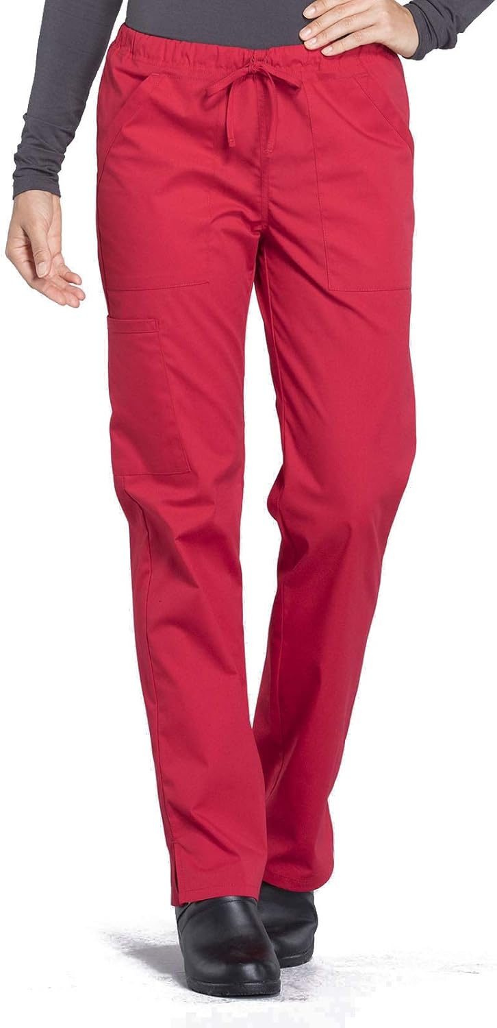 Cherokee Scrub Pant for Women Mid Rise Straight Leg Drawstring Bottom with 5 Pockets, Soft Stretchy & Durable Fabric - WW160