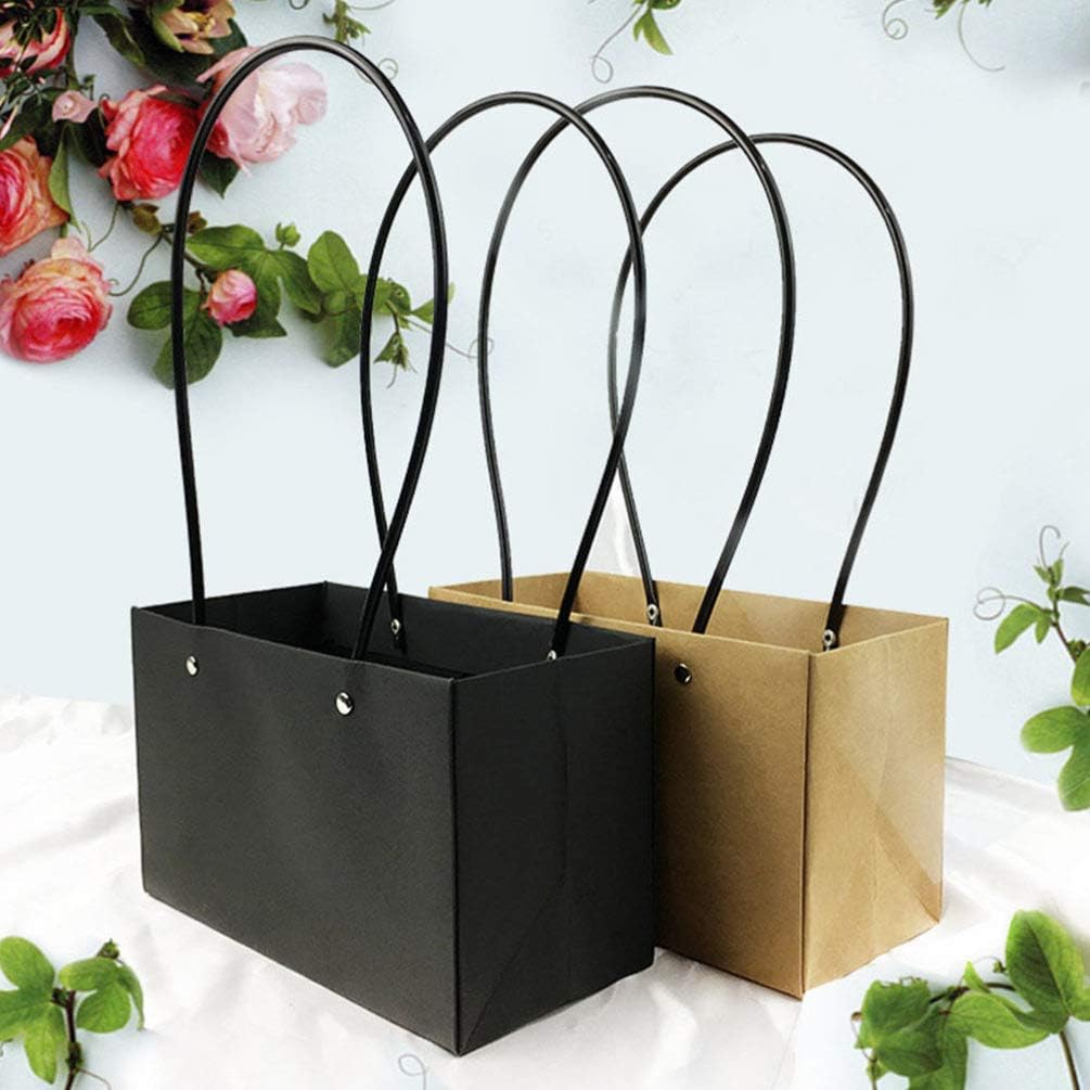 Cabilock 6pcs Bouquet Gift Bags Kraft Flower Bags with Long Handles Christmas Candy Tote Bags Florist Packaging Box for Wedding Holiday - Image 4