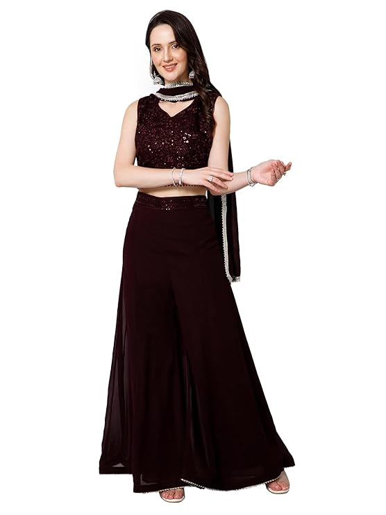 RAAVE Ethnic Wear Crop Blouse Sharara, Palazzo & Dupatta Set