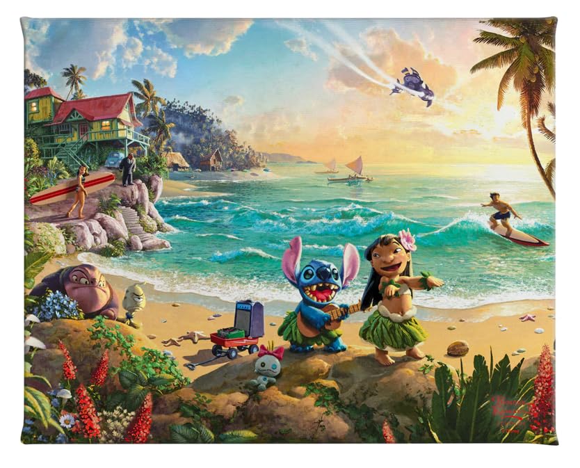 Thomas Kinkade Disney Studios Lilo & Stitch 8" x 10" Gallery Wrapped Canvas Art | Frameless Room Wall Art | Certificate of Authenticity Included
