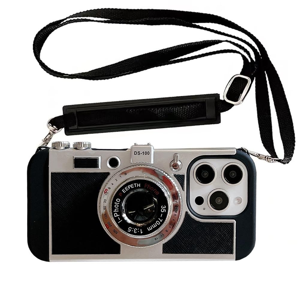 QoKcoahn Custodia per iPhone 13 Pro Max,Carino 3D Vintage Camera