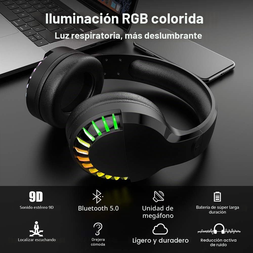 Juego de Teclado inalámbrico para Juegos y ratón y Auriculares y Alfombrilla de ratón, 4 en 1,16 RGB retroiluminada Teclado Recargable, 7 Ratones retroiluminados y RGB Auriculares para Juegos