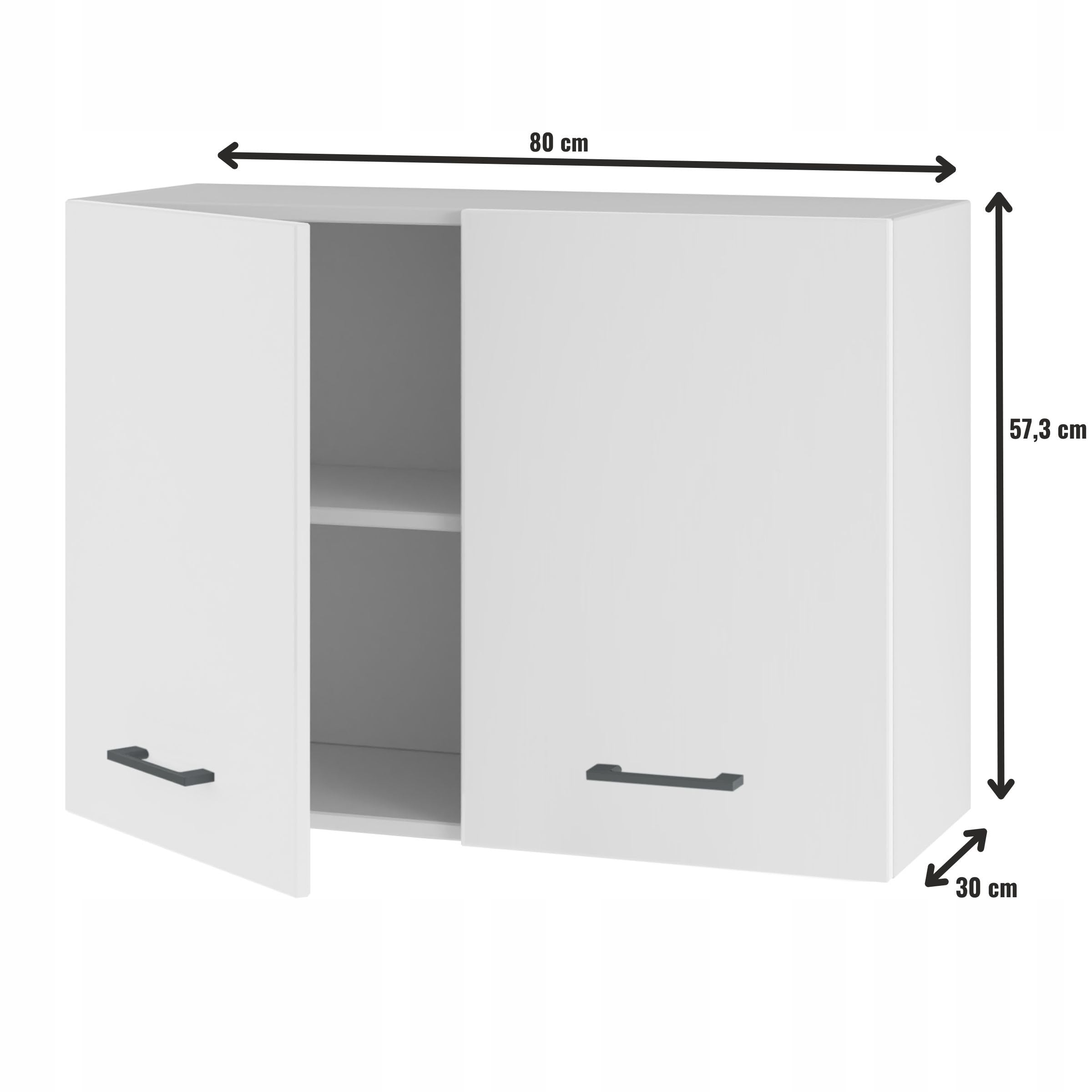 Hängender Küchenschrank 80 cm mit Türen - aus 16 mm Möbelplatte - ideal für mittelgroße und große Küchen - Viel Stauraum - Flexibler Aufbau - einfache Montage (Weiß Matt) (Weiß Matt)