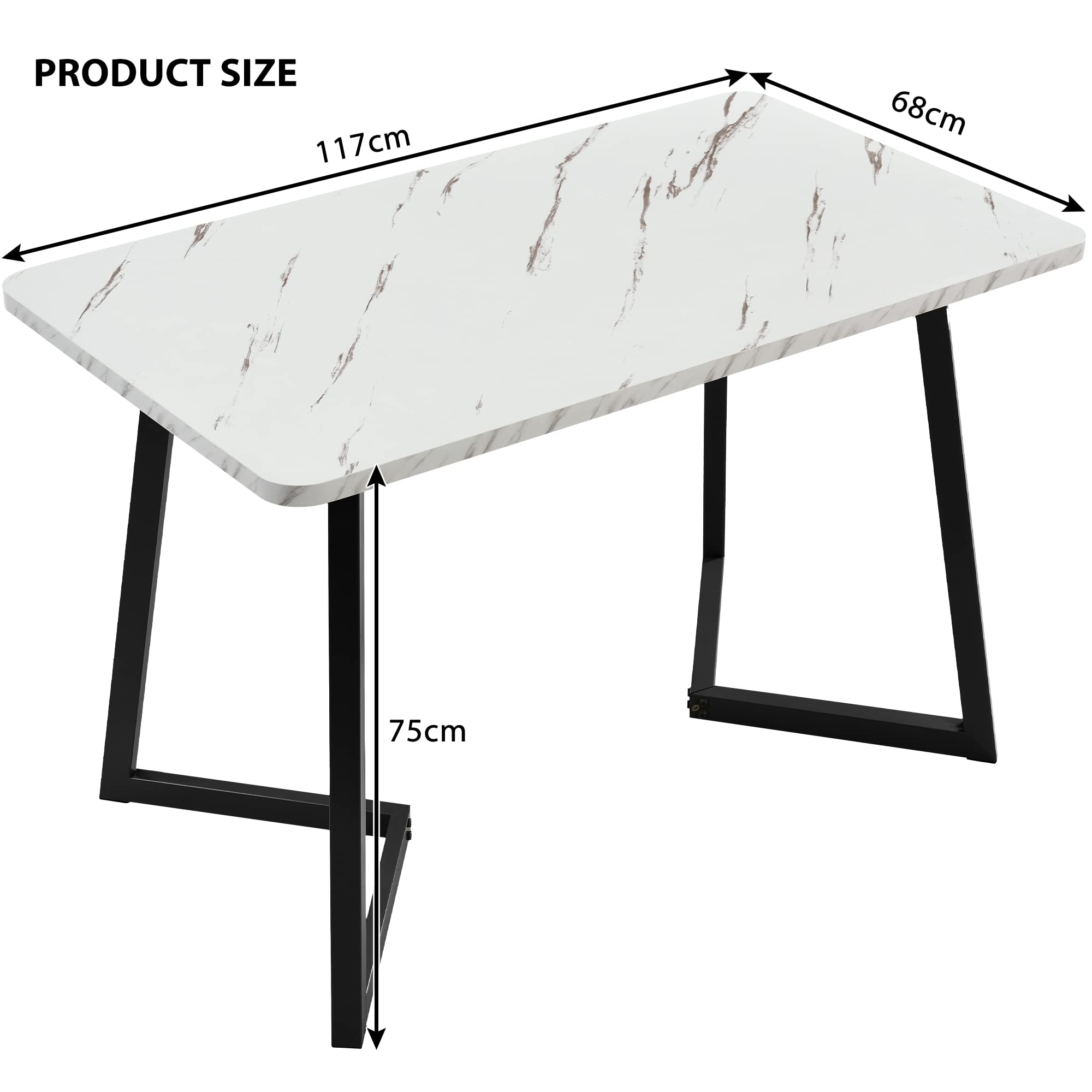 Esstisch 117x68cm mit 4 Stühlen Set, Rechteckiger Esstisch Moderner Küchentisch Set, Schwarze Tischbeine (Dunkelgrau Esszimmerstuhl)