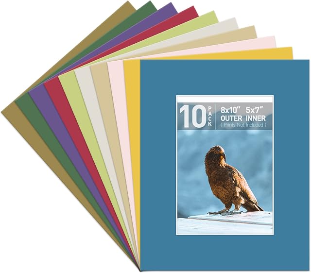 Golden State Art, 4 Ply Thickness 8x10 Photo Mat with 5x7 Opening, Signature Friendly - Great for Weddings, Baby Showers, Birthdays (Set of 10, Mix Color)