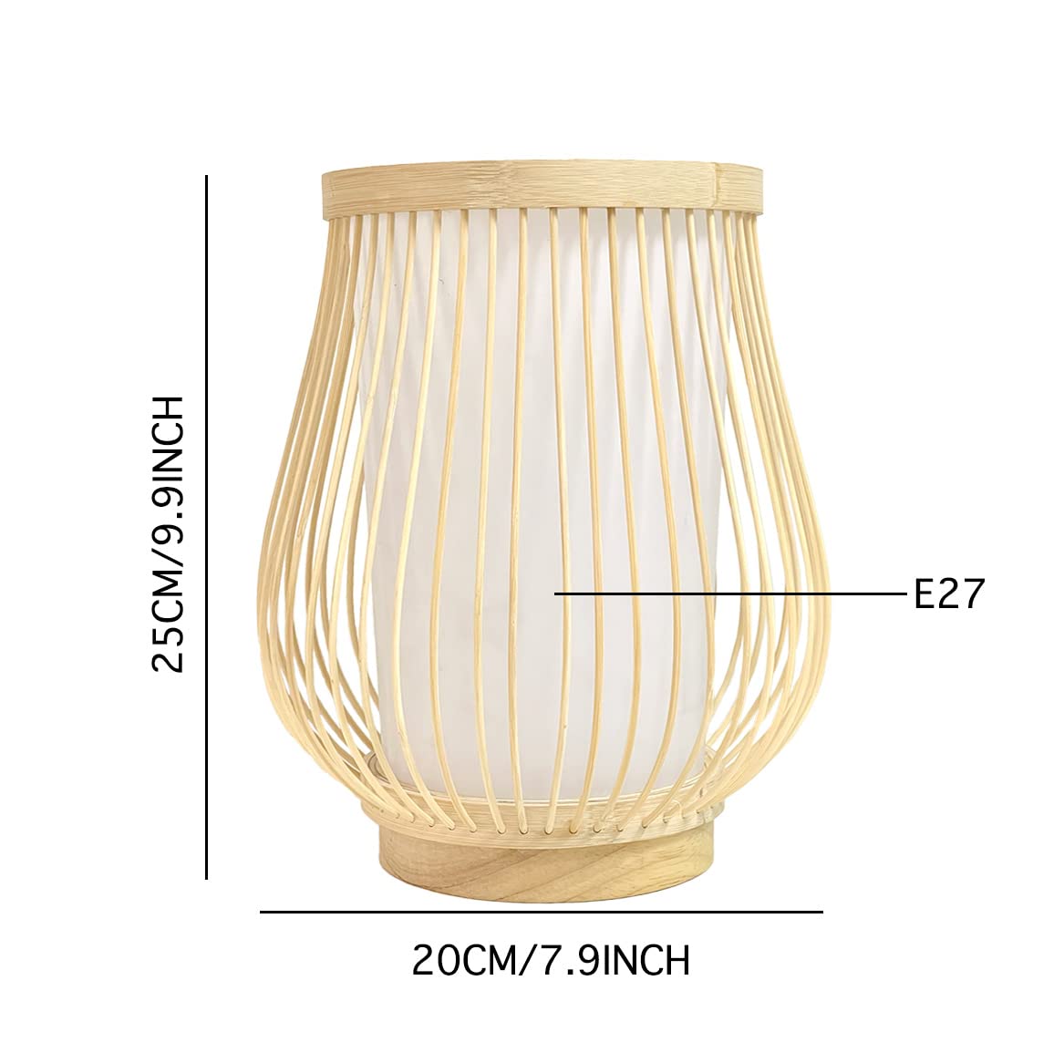 Lámparas de Escritorio, Lámpara de Mesa de Bambú Rústica, Bambú Natural, Fuente de Luz Led E27, 20 cm de Diámetro, Decoración para Sala de Estar.