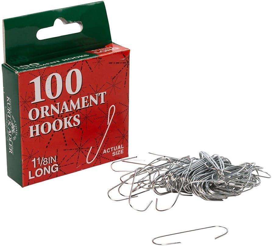 Kurt Adler 100 Pack Silver Christmas Ornament Hooks - Durable Box Set for Holiday Trees