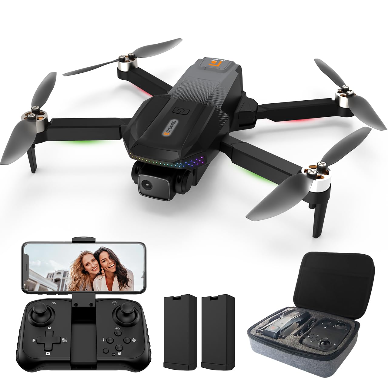 LYOOGO 1080P Camera Drone for Adults, Brushless Motor FPV Foldable Quadcopter with 2 Batteries for 50 Mins Flight, One-Key Start, Altitude Hold, 360°