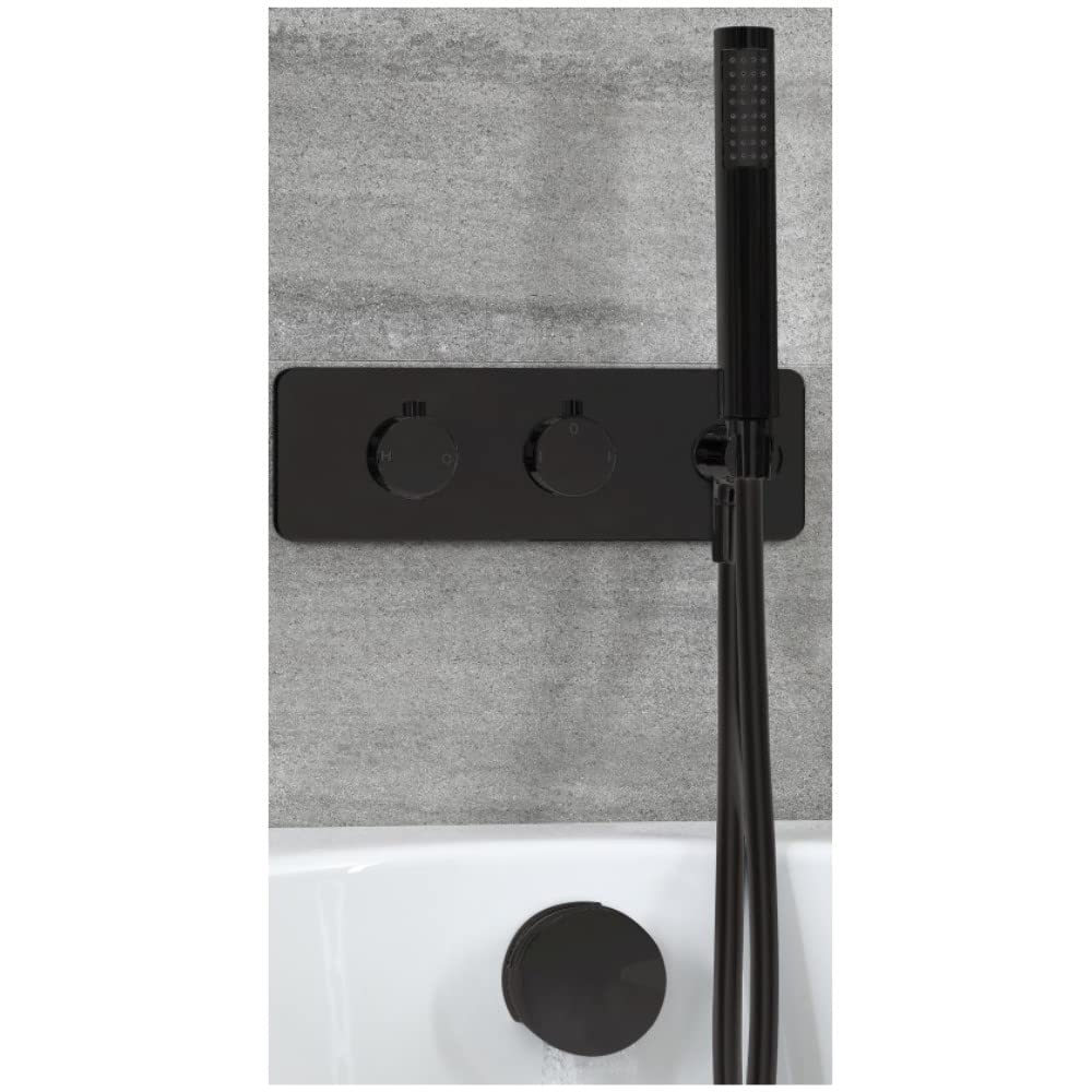 Milano Nero Thermostatic Mixer Valve Hand Shower Handset Overflow Bath Filler Tap- Black