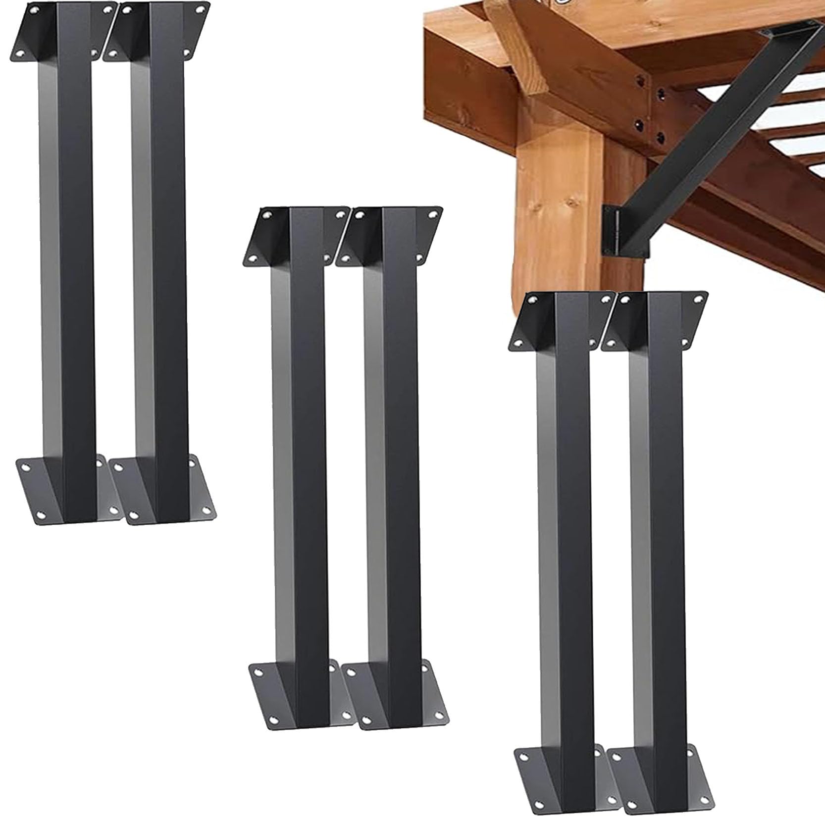 LQSYBHD Heavy Duty Roof Riser Brackets Kit 45 Degree Angle Support Brackets Black Metal Roof Riser Beam Bracket Corner Bracket for Roof Pergola Gazebo Patio Cover(Size:6pcs)