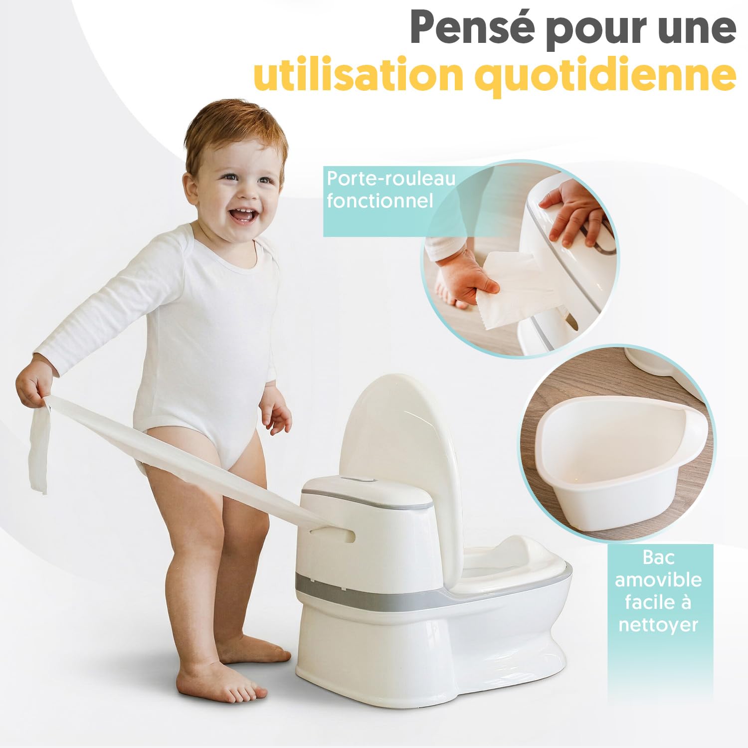 Interbaby Pot Bébé Toilette Musical avec Bruit de Chasse d'Eau | Pot Enfant | Apprentissage de la Propreté avec Lumière & Porte-Papier | Antidérapant, Cuvette Amovible | dès 18 Mois