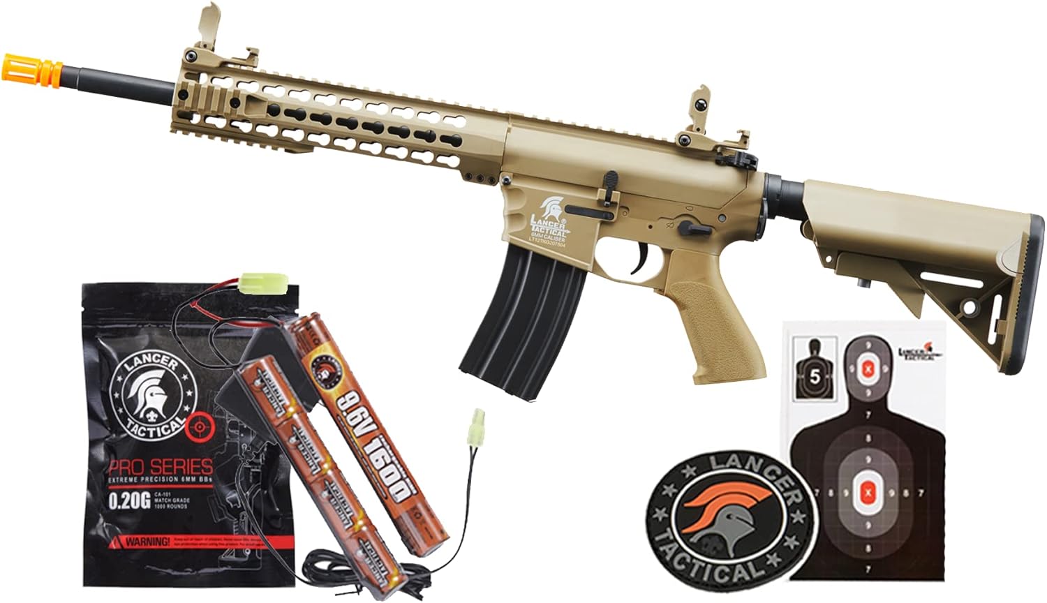 Lancer Tactical Gen 2 M4 Evo Nylon Polymer AEG Rifle with Mid Magazine- Battery, Charger, 1000 Rounds 0.20g BBS Included