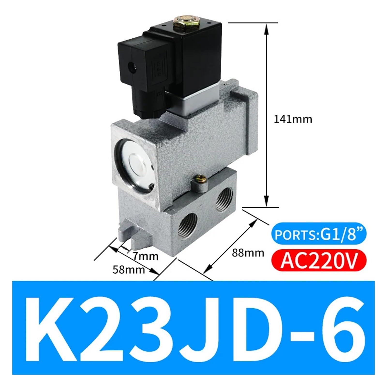 K23JD-08/10/15/20/25 AC220V DC24V 2-Positionen-Dreiwege-Magnetventil, pneumatische Komponente, einzelnes elektronisches Wegeventil(K23JD-06-AC220V)