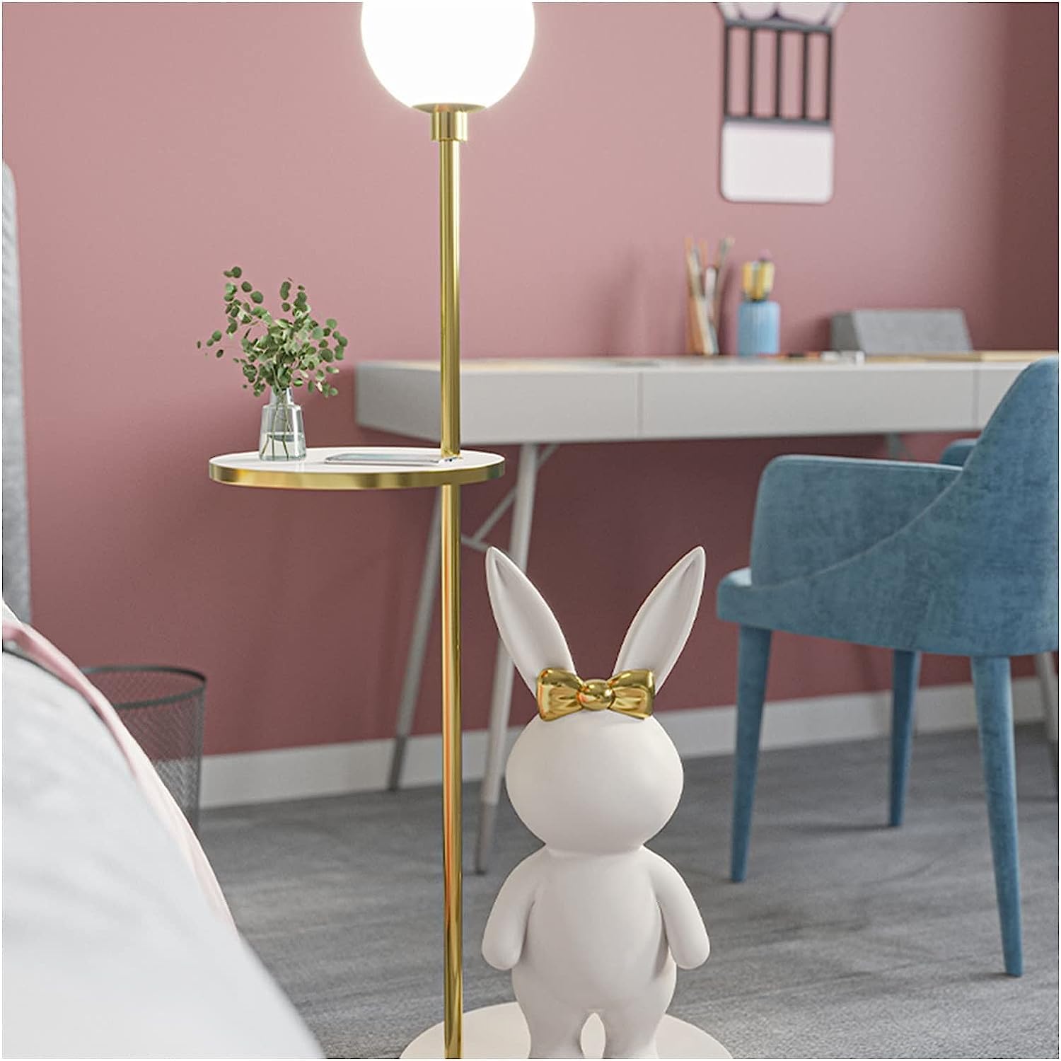 Lampa Stojąca Salon Królik Lampa Podłogowa Nowoczesna Lampa Żarowa Stojak Lampa Salon Sypialnia Pionowa Trójkolorowa Lampa Ściemniająca Lampa Podłogowa Sypialnia(White)