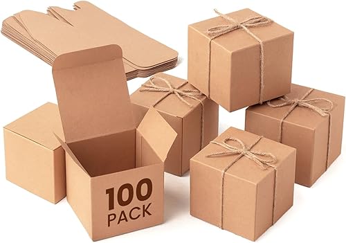 Juvale Cajas de Regalo Marrones con Tapas, Paquete de 100 Cajas de Papel Kraft Duraderas para Obsequios, Cajas Cuadradas Fáciles de Ensamblar para