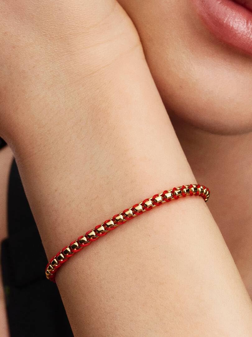 PANDORA Pulsera para mujer, cadena de serpiente, color dorado y rojo 563816C01
