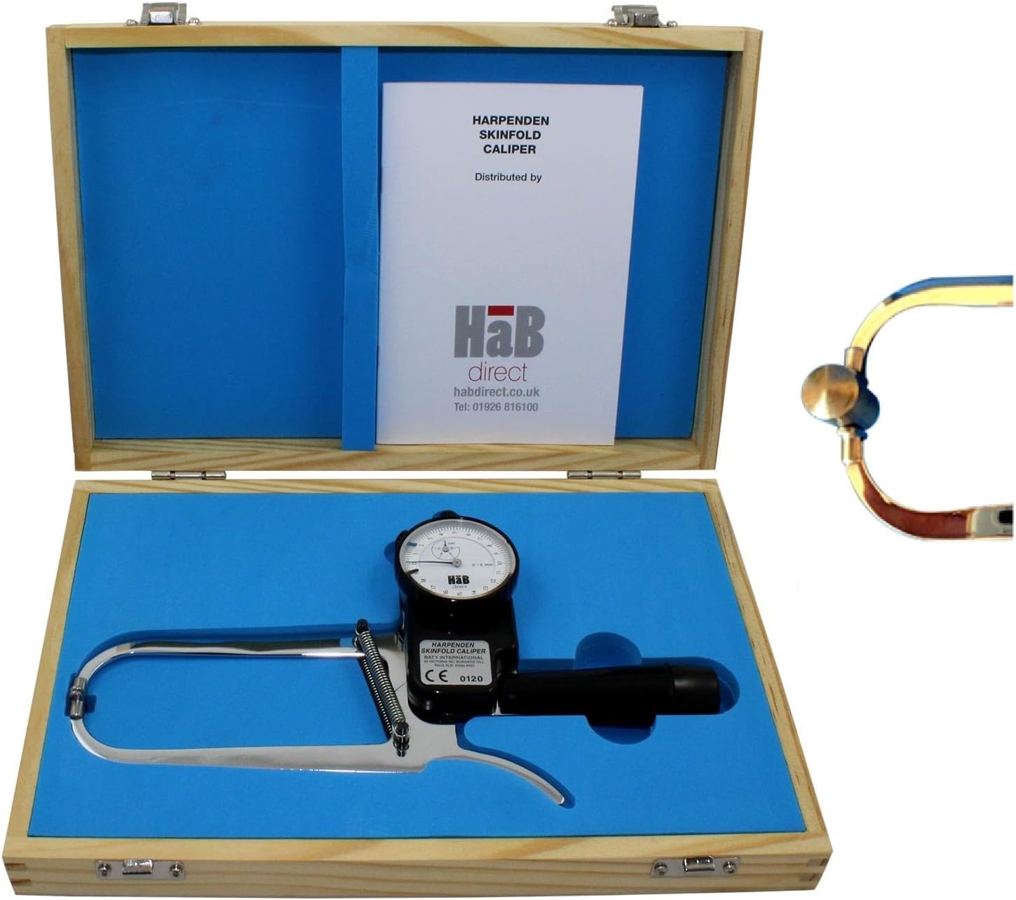 Skinfold Caliper, C-136, Metal, 0.2 mm Accuracy, With Calibration Dowel, Wood Case, and Instruction Manual for Body Fat Percentage Measurement