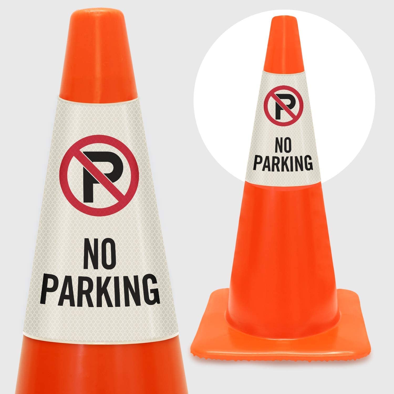 SmartSign Cadenas reflectantes con mensaje cónico con símbolos, visibilidad de 360 grados, carteles de vinilo antiadherentes para cono de seguridad vial, impreso en 3 caras [cono no incluido]