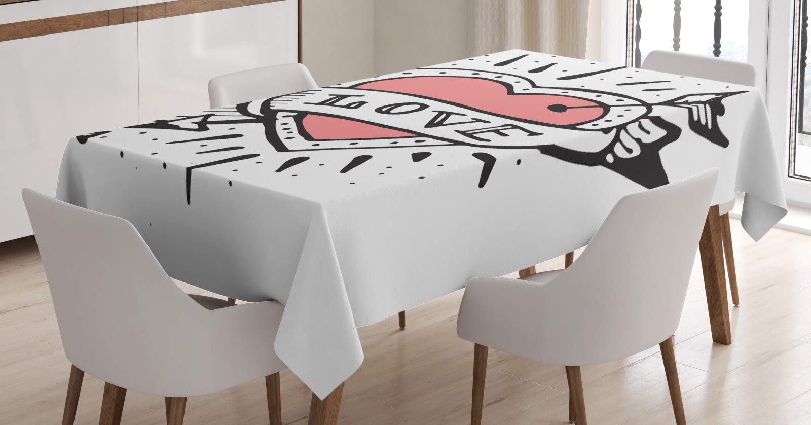 Tovaglia Tie-dye Peace Love ABAKUHAUS Pizza Tovaglia, Doodle Art Style Fette, Rettangolare Per Sala Da Pranzo E Cucina, 140 Cm X 170 Cm, Rosa Secca Tovaglia Per Feste Natale Brunch