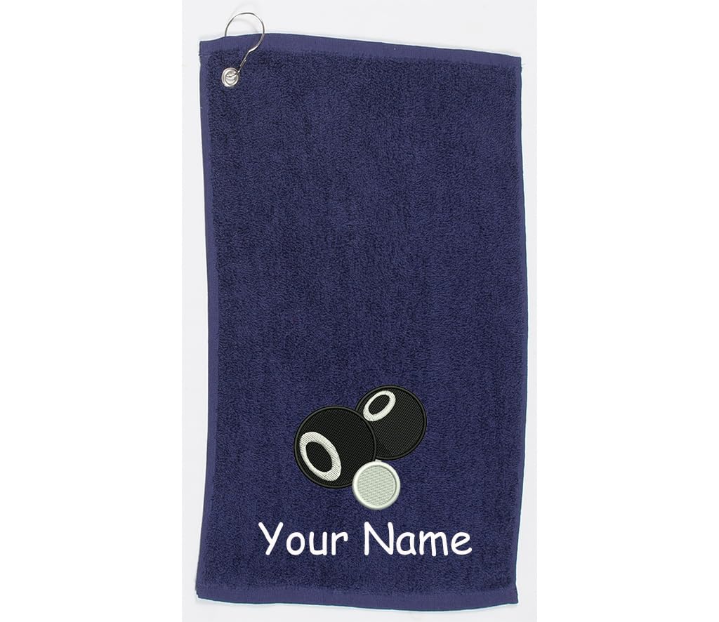 Personalised Lawn Bowls Towel – Embroidery and Clip 100% Ringspun Cotton Lawn Bowls Accessories - Lawn Bowls Gift - Christmas Lawn Bowls Gift, Green (Navy)
