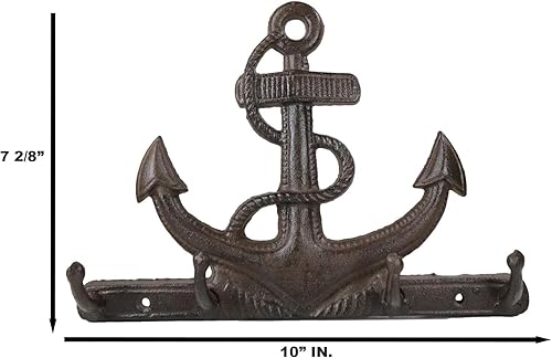 Miniatura 3 de Ebros Gift Anclaje de hierro fundido de 10 pulgadas de ancho, rústico, vintage, marinero, náutico, océano, mar, barco, anclaje, 4 clavijas, gancho
