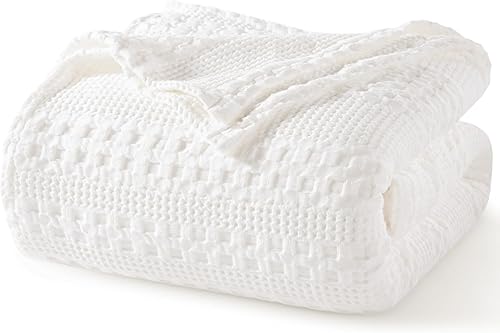 Miniatura 57 de PHF - Manta de punto gofre 100% algodón Queen, suave, ligera, transpirable, acogedora, de verano, para cama, tejida, estética, decoración del hogar