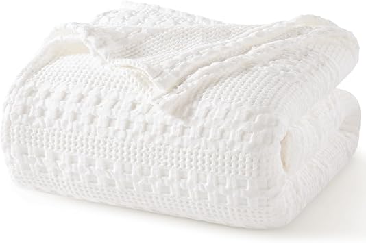PHF Lightweight 100% Cotton Waffle Blanket for Bed, King, White
