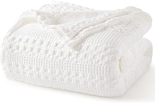 PHF 100% Cotton Waffle Weave Blanket Twin Size for Bed, Soft Lightweight & Breathable, All-Season Comfort, Luxury Aesthetic Christmas Blanket for Home Decor, 66"x90", White