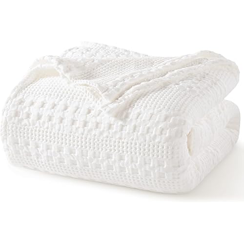 PHF 100% Cotton Waffle Weave Blanket King Size for Bed, Soft Lightweight & Breathable for Spring and Summer, All-Season Comfort, Luxury Aesthetic Blanket for Home Decor, 108"x90", White