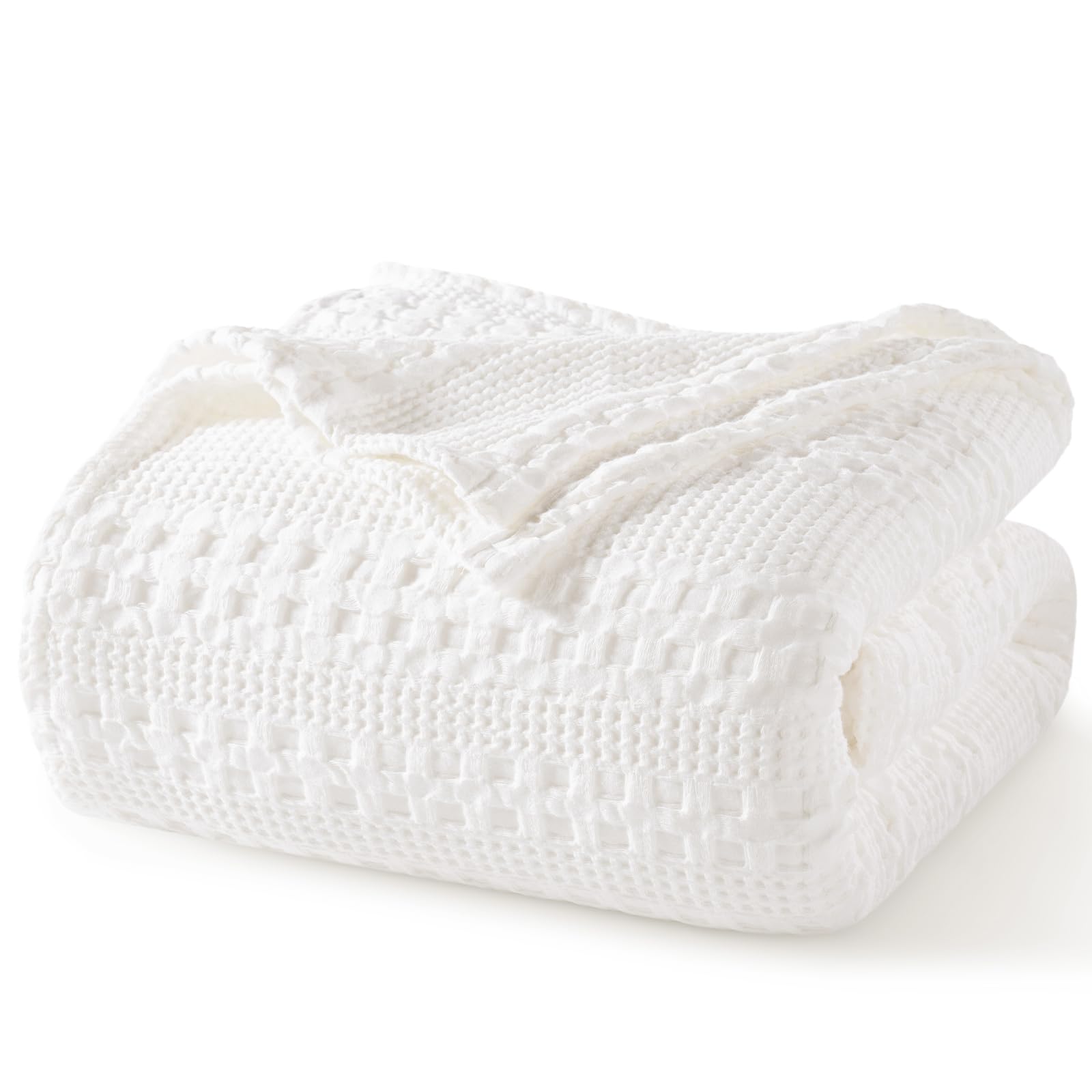 phf 100% cotton waffle weave blanket twin size for bed, soft lightweight & breathable for spring and summer, all-season comfort, luxury aesthetic blanket for home decor, 66"x90", white