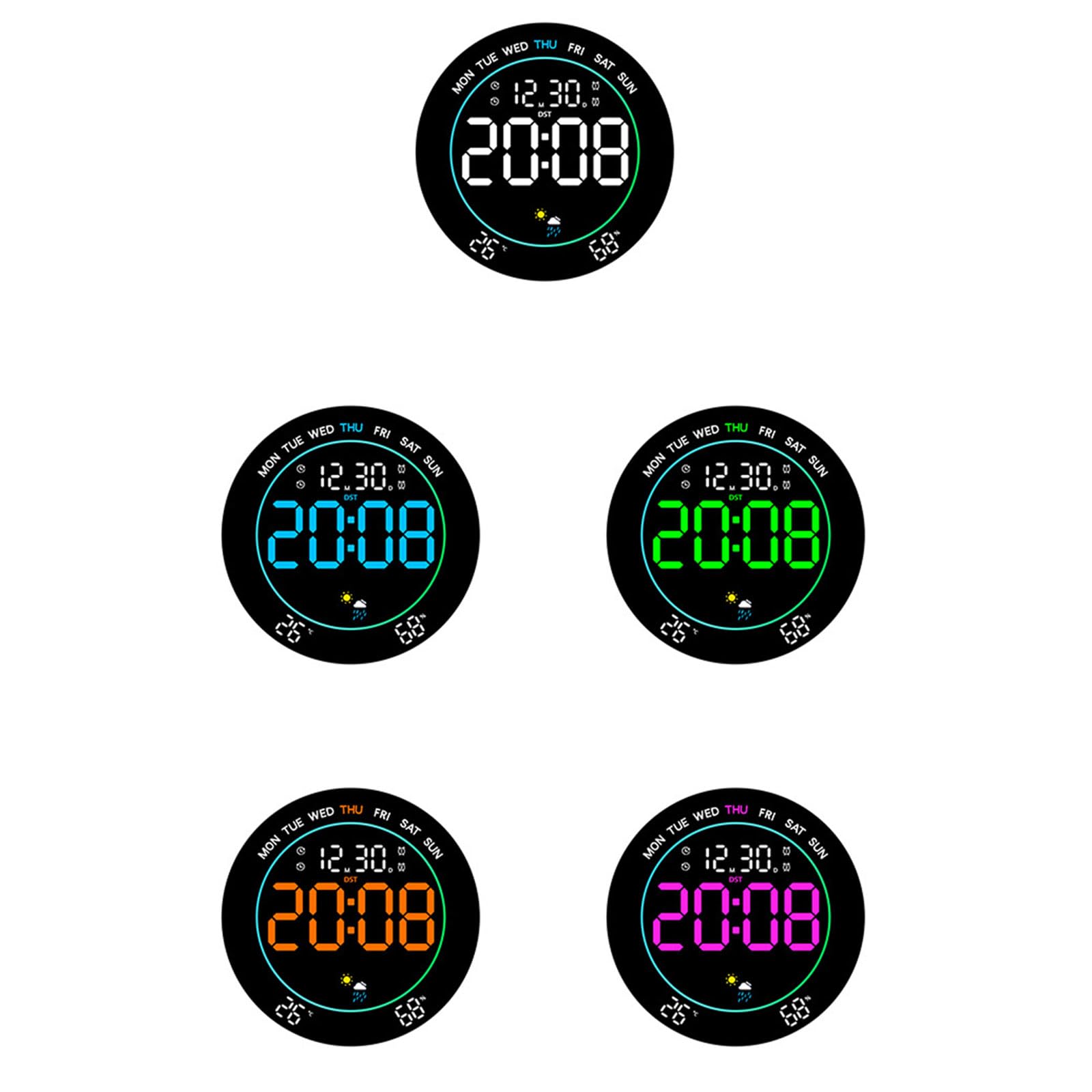 Grande orologio digitale da parete, luce bianca, luce bianca | Sveglia a LED con cifre grandi, data, temperatura, DST, decorazione moderna da parete per camera da letto