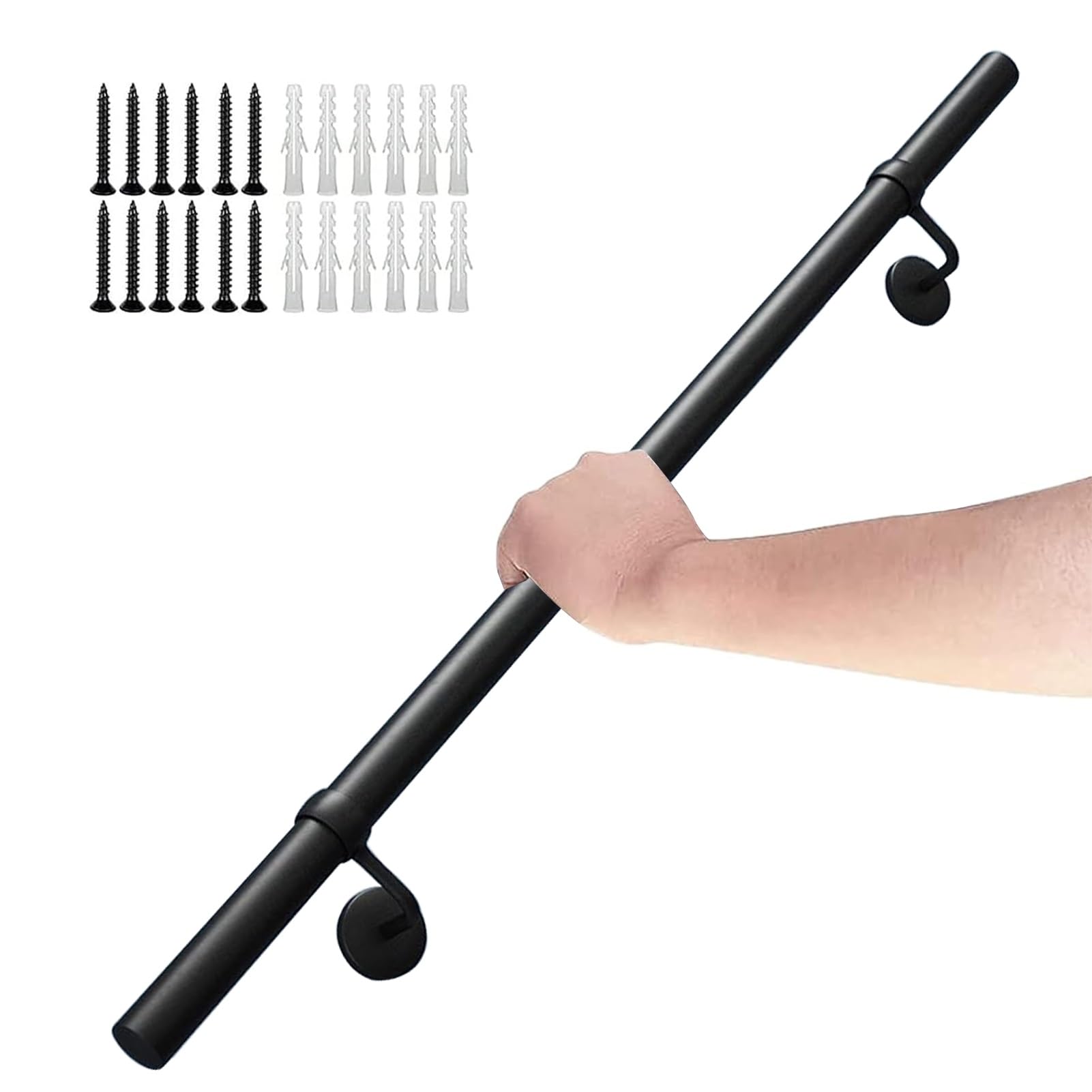 XYNSNDB Maniglia per Scale per Interni ed Esterni - Maniglia di Sicurezza Antiscivolo in Ferro Metallico Nero da 7 Piedi - Ringhiera per ringhiera a Tubo Tondo per Supporto Scala e balaustra del