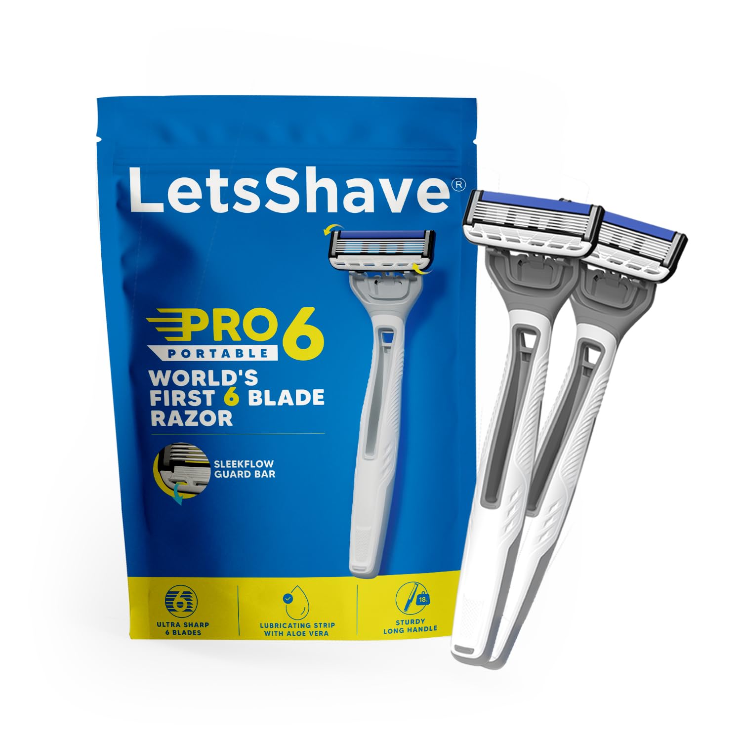 LetsShave Pro 6 Portable Razor for Men (Pack of 2) – World's 1st 6-Blade Travel Shaving Set | Precision Grooming for Daily Use