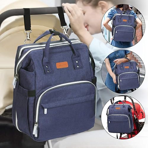 Miniatura 6 de Yoofoss Mochila para pañales, mochila grande para bebés, mochila de viaje multifunción para niños y niñas con puerto de carga USB, Azul, Moderno