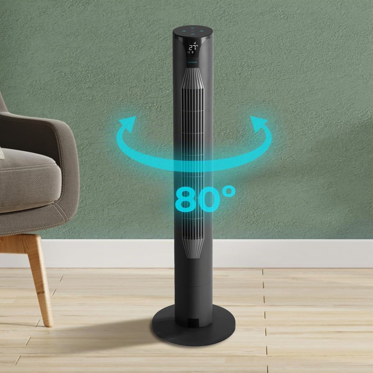 Cecotec - Ventilatore a torre EnergySilence 8150 Skyline da 106 cm, 55W, Telecomando, display LED, 3 velocità, 3 modalità, oscillazione a 80º e timer 12h