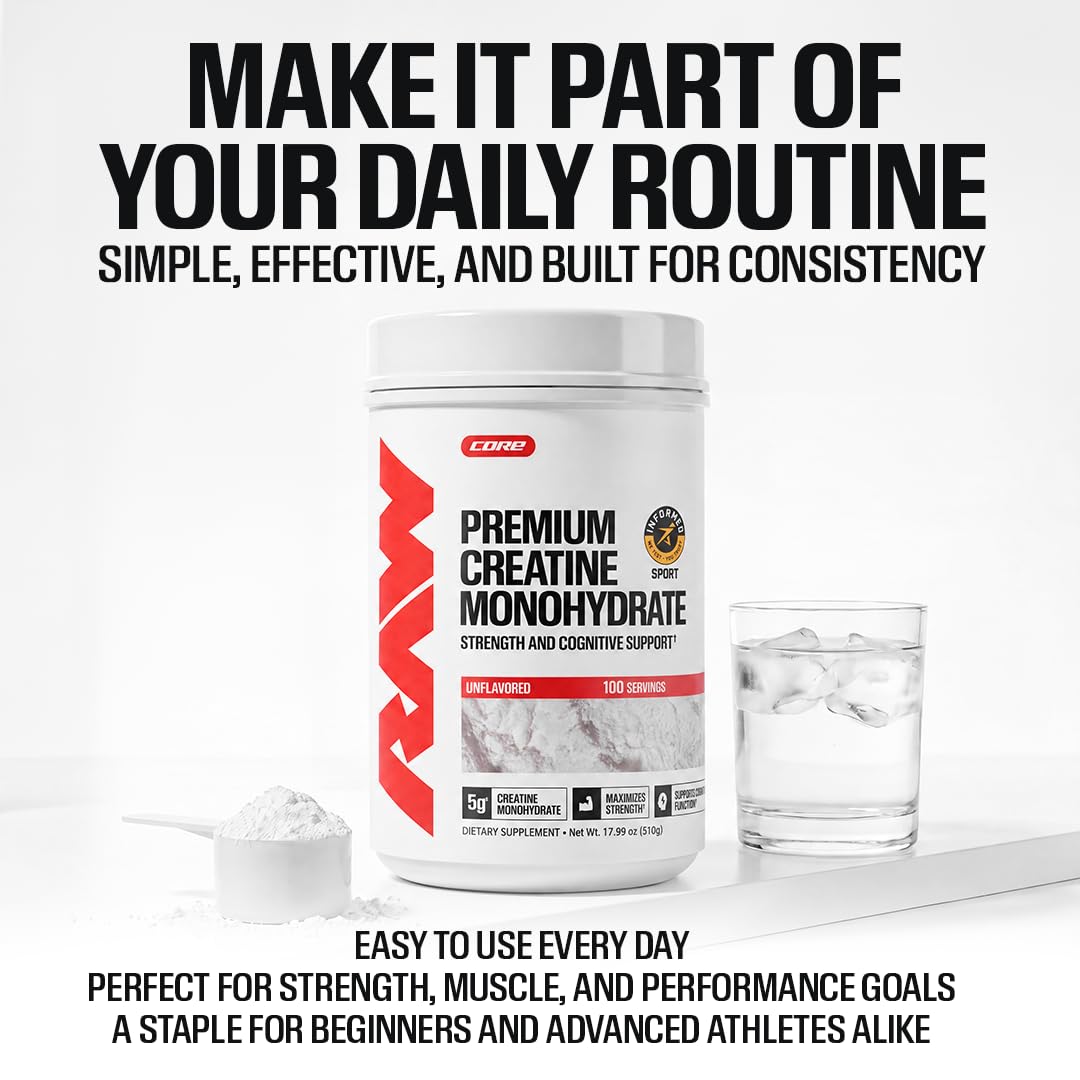 RAW Nutrition Creatine Monohydrate Powder, Unflavored, 100 Servings — Amazon image 6