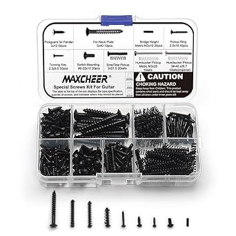 MAXCHEER 270pcs Guitar Screw Kit,Telecaster Kit, Pickguard Screws,Switch Plate Screws,Tuner,Machine Head, Neck Plate,Pickup,Bridge, Guitar Repair Parts for Fender/Tele/Strat/Sq Black