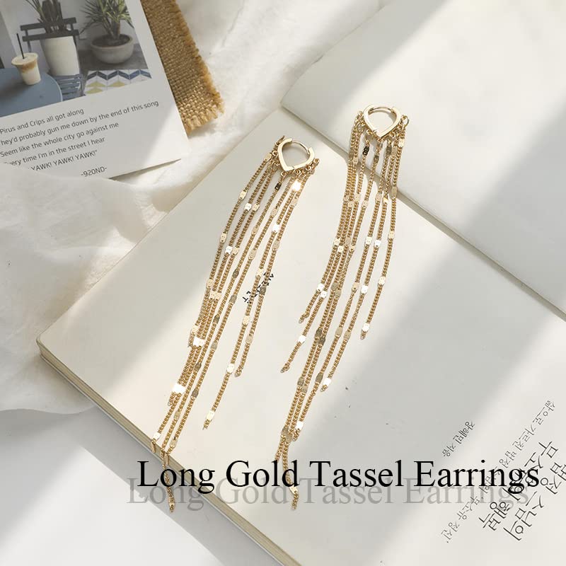 Sterling Silver Women's Tassel Earrings Gold 925 Silver Chandelier Threading Long Gold Dangle Earrings2