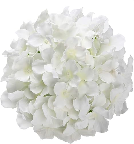 Miniatura 4 de PaoriPets 10 cabezas de flores de seda de hortensia con tallos flores artificiales de hortensias para boda, hogar, fiesta, baby shower (blanco)