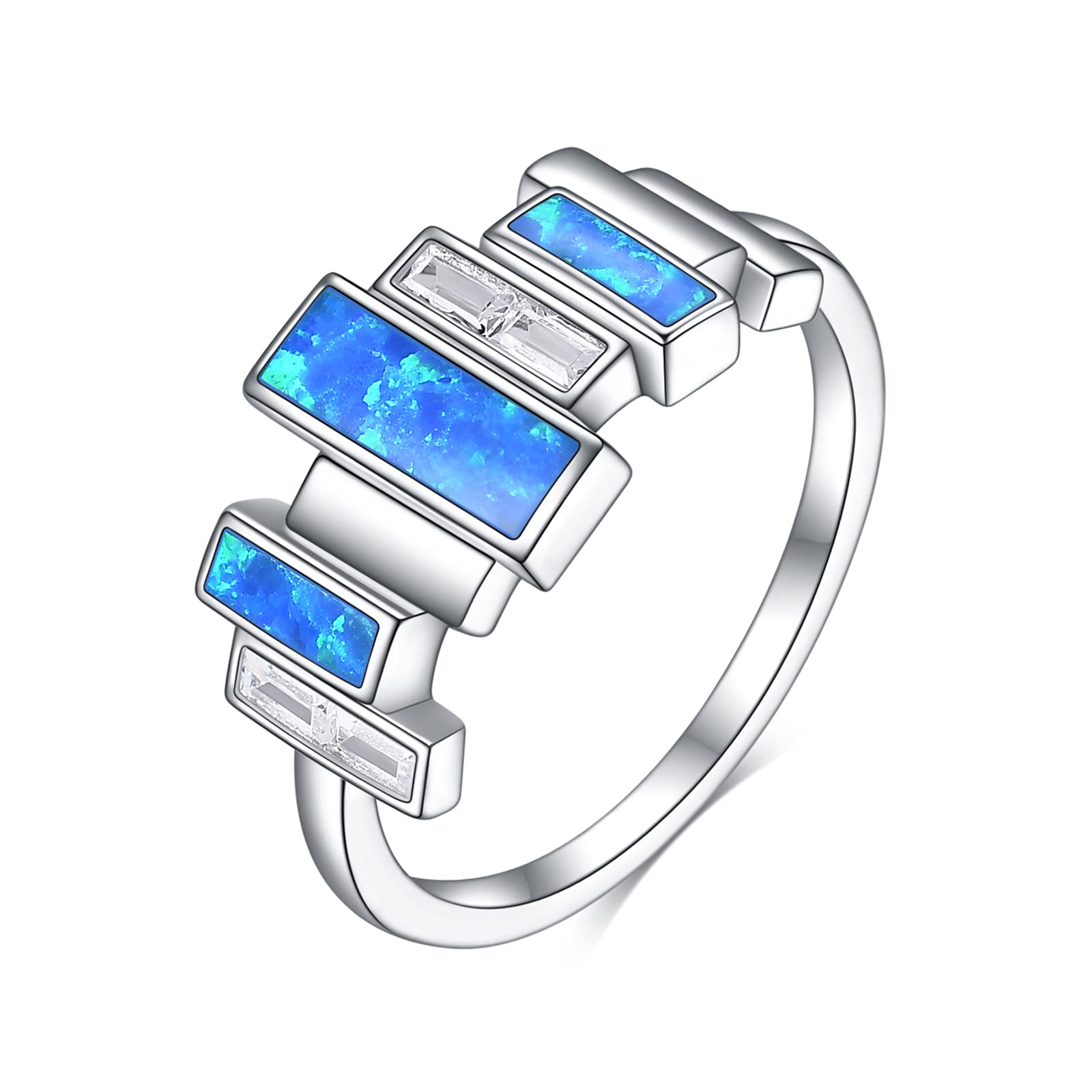 WINNICACAS925 Sterling Silver Blue Fire Opal Ring Created Opal Jewellery for Women Gift