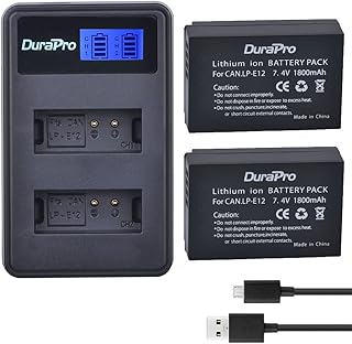 DuraPro 1800mAh 2Pcs LP-E12 LP E12 Battery + LCD Dual USB Charger for Canon LP-E12,LC-E12 Battery and EOS M,EOS M2,EOS M10,EOS M50,EOS Rebel SL1,EOS 100D Digital Cameras