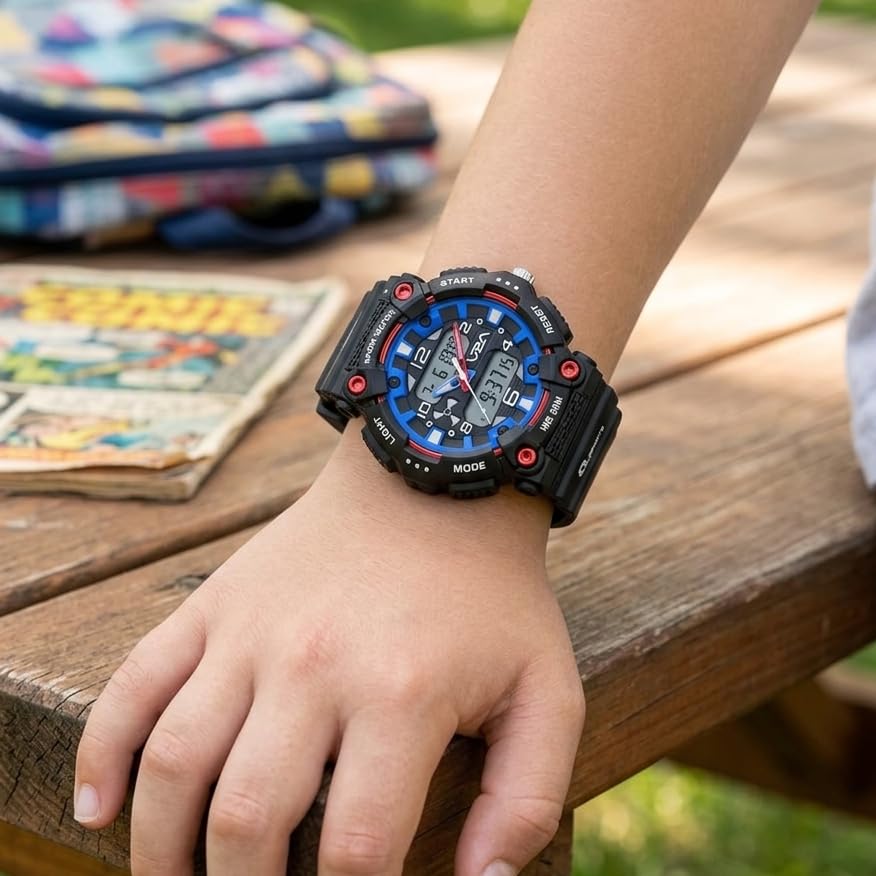 Image of V2A Nova Pro 43mm Analog Digital Sports Watch for Boys (8-14 Years) | Bolt Guard Sport Design | Alarm Stopwatch Backlight Day Date | TPU Strap | 50M Water Resistant| Gift for Boy