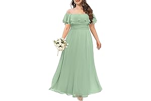 Plus Size Bridesmaid Dresses with Sleeves: Elegant Off-Shoulder Chiffon Maxi
