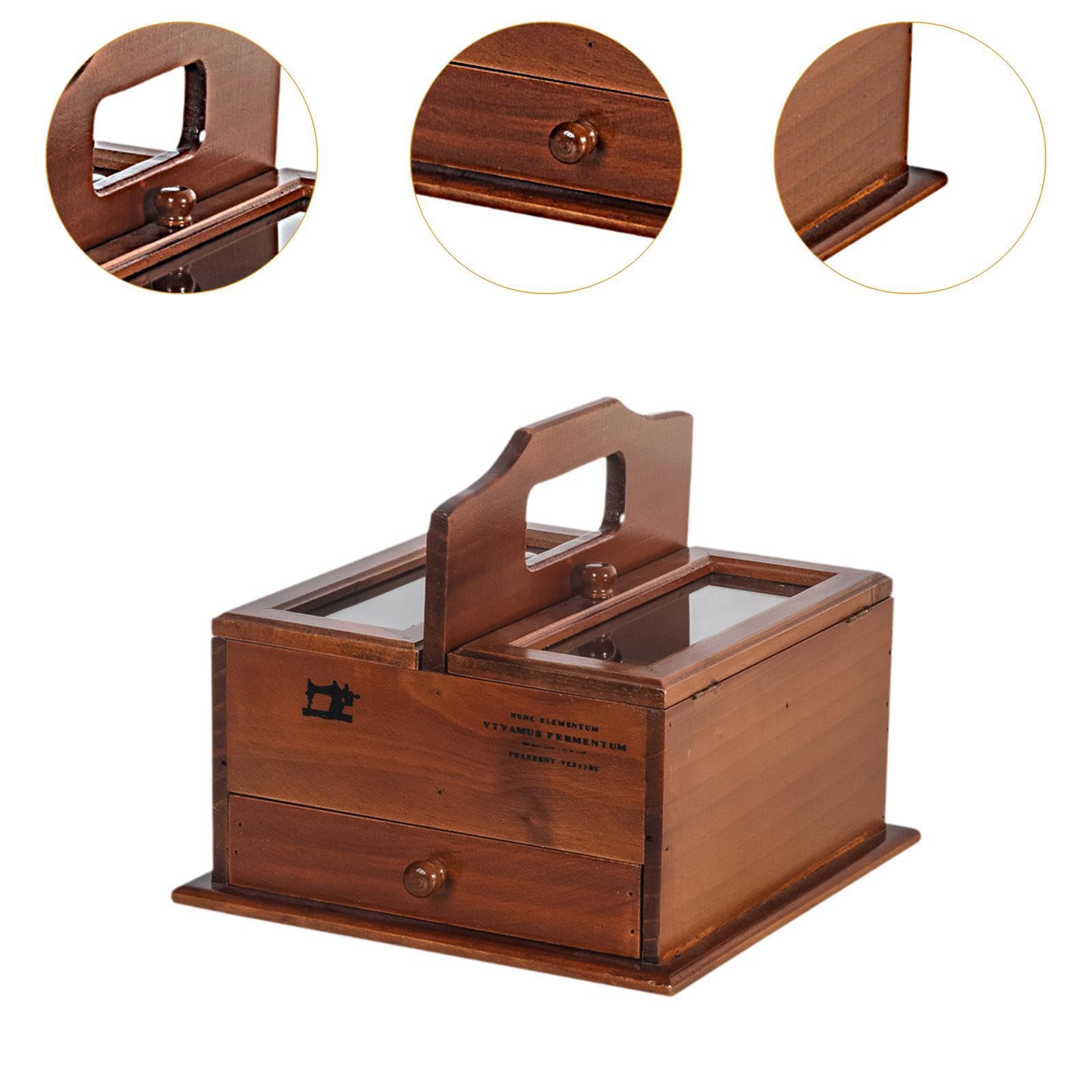 Caja de Costura de Madera, Caja de Almacenamiento para Manualidades, Carrete de Hilo de Coser,