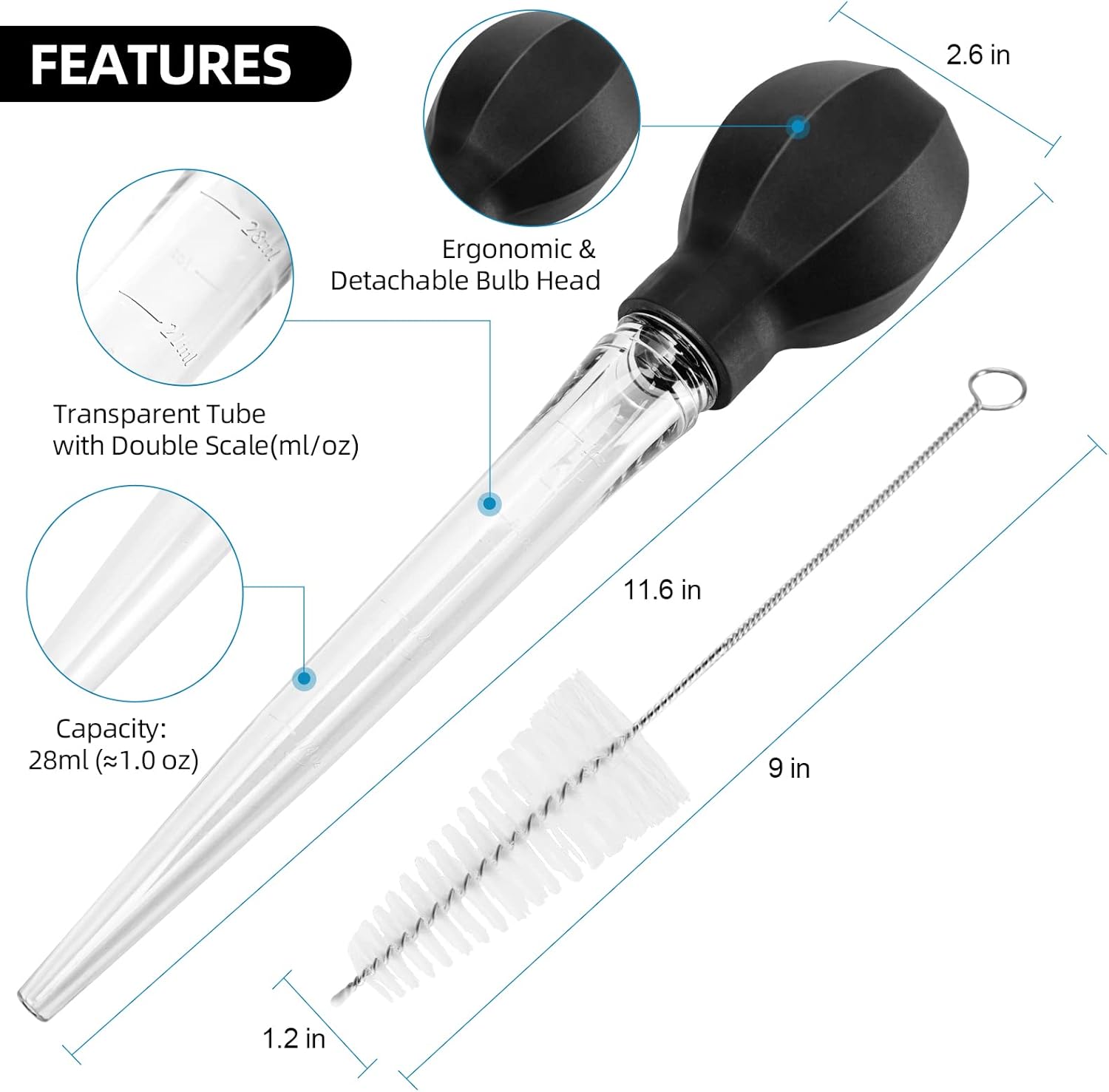 SCHVUBENR Large Turkey Baster with Cleaning Brush - Premium Baster Tool for Cooking - Easy to Use and Clean - Powerful Bulb Baster Syringe - Dishwasher Safe - Flavor Meat Poultry, Beef, Chicken(Black) : Home & Kitchen