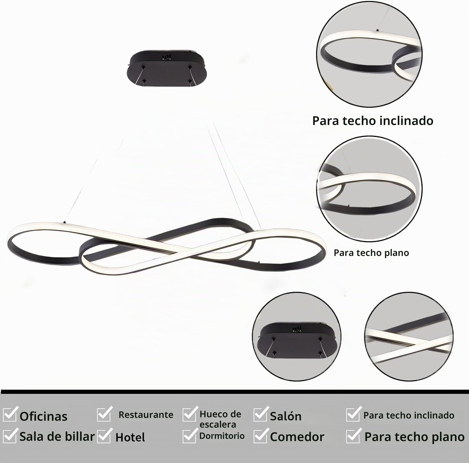 Lámpara colgante LED mesa de comedor lámpara colgante regulable con control remoto lámpara colgante diseño lineal lámpara de araña ajustable en altura para mesa de comedor comedor(L100cm/57W) negro